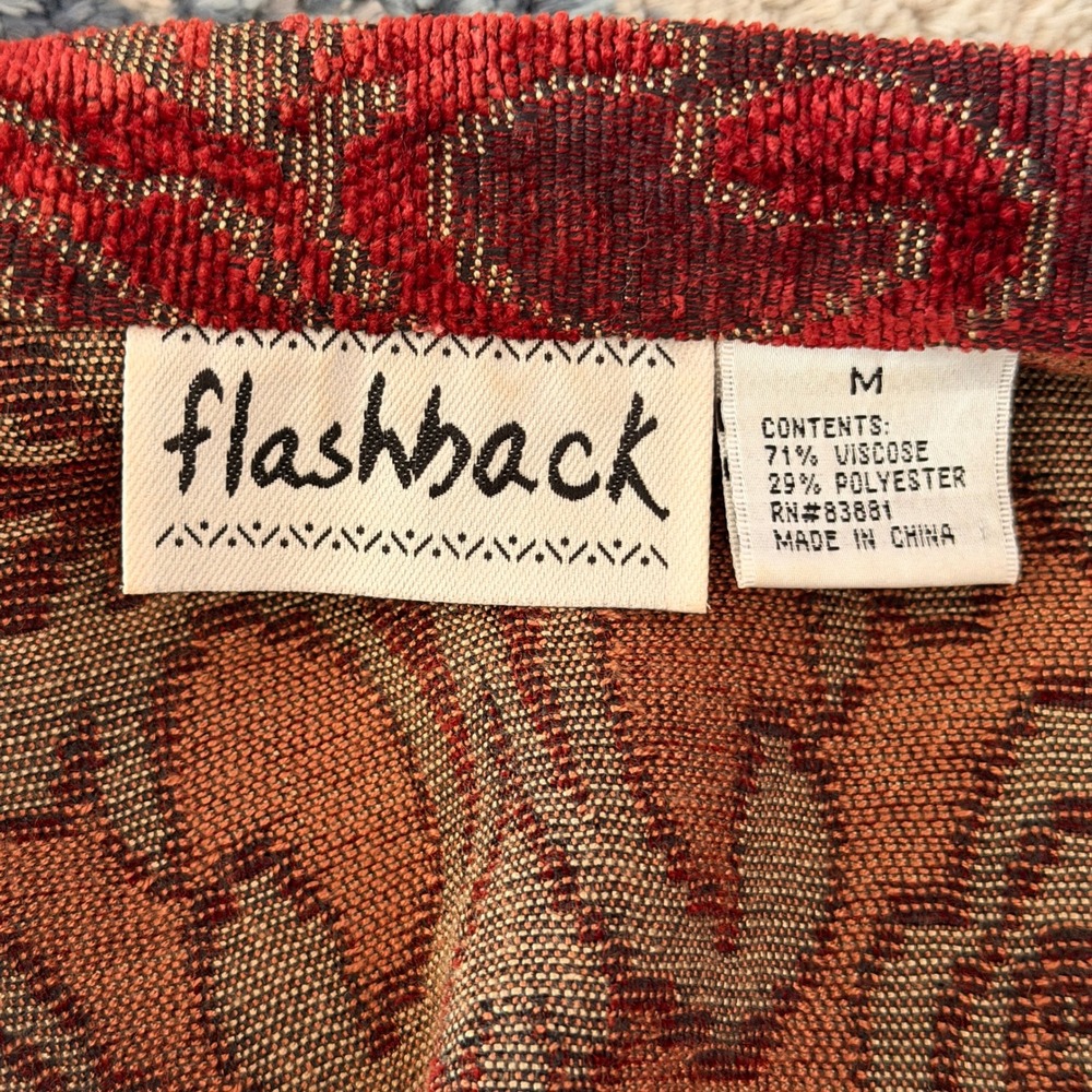 Vtg 90s Flashback Burgundy Paisley Tapestry Button Front Jacket Mock Neck Boho M - Picture 6 of 7